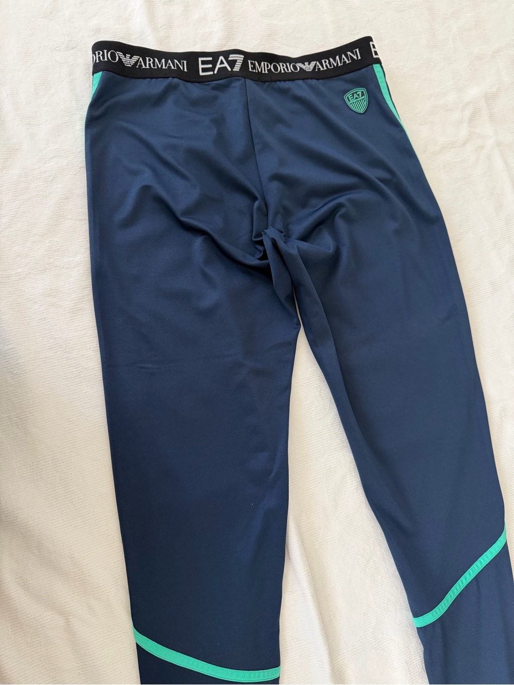 Emporio Armani Navy Track Pants with Teal Trim